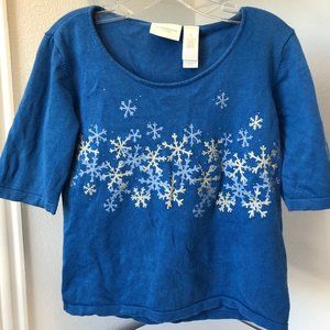 Liz Claiborne Lizsport blue snowflake sparkle top
